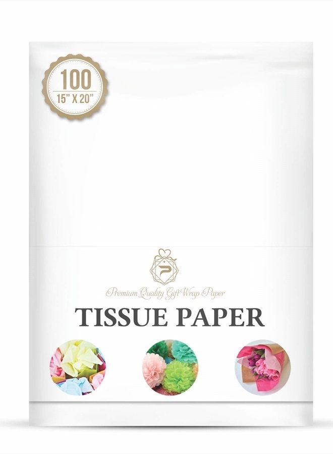 Premium Quality Gift Wrap Paper Basic Solid White Bulk Tissue Paper 15" x 20" - 100 Sheets  - Image 1