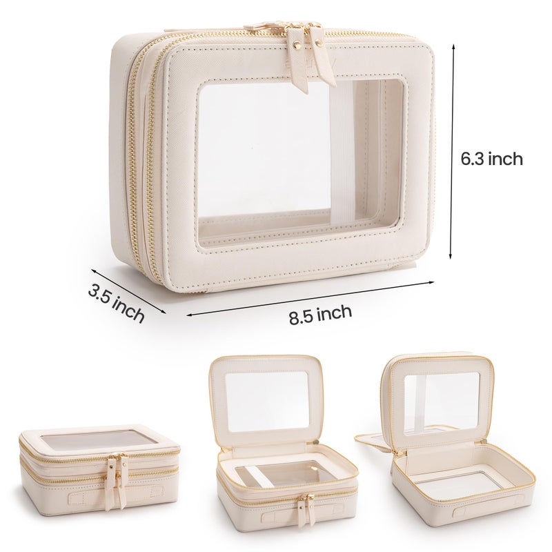 Aveniee Large Clear Makeup Bags, Double Layer Cosmetic Bags with Separate Brush Compartment, Travel Toiletry Bag Cosmetic Train Case, Travel Accessories Organizer for Women(2 Layers, White) - Image 2