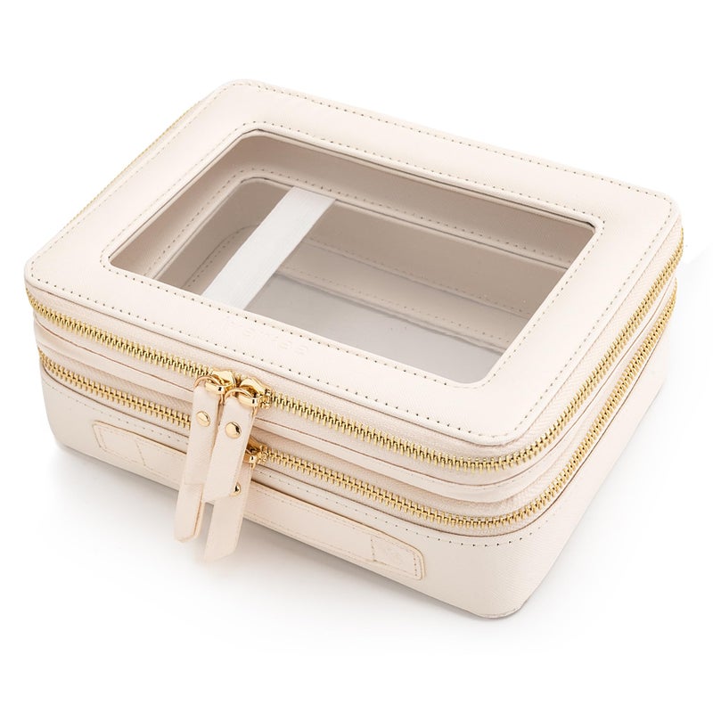 Aveniee Large Clear Makeup Bags, Double Layer Cosmetic Bags with Separate Brush Compartment, Travel Toiletry Bag Cosmetic Train Case, Travel Accessories Organizer for Women(2 Layers, White) - Image 1
