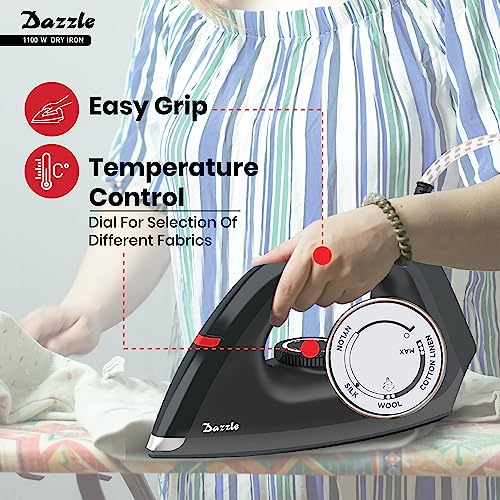 Havells Dry Iron Dazzle 1100 Watts, Iron Press, Greblon Non Sick Soleplate with German Technology| Shock Proof Body| Aerodynamic Design, 360° Swivel Cord|2 Years Door Step Warranty by Havells (Black) - Image 5