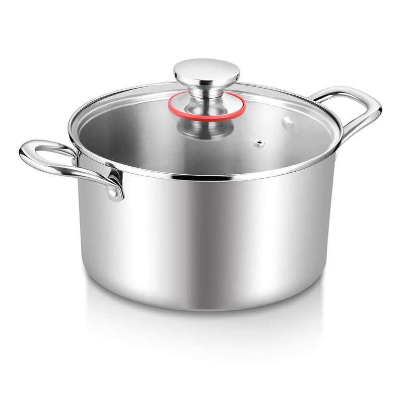 TeamFar 45 Quart Stock Pot Stainless Steel TriPly Cooking Pasta Soup Pot with SeeThrough Lid for InductionElectricGasCeramic Healthy  Heavy Duty Ergonomic Handle  Dishwasher Safe