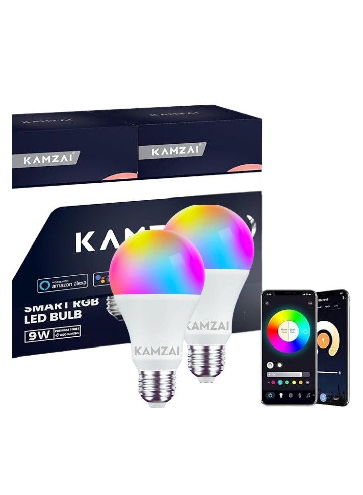 Kamzai Smart WiFi Light Bulb A60 E27 9W RGB+2700-6500K Remote Control Color Changing Led Lights Bulbs compatible with Alexa, Google Assistant 220V (2-Pack Smart Bulb) - Image 1