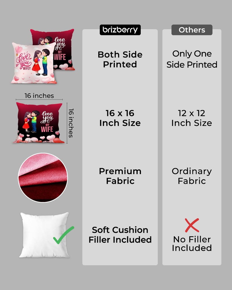 Brizberry® Pillow Cushion Gift for Valentine's Day Anniversary Engagement Birthday Girlfriend Boyfriend Wife Husband Love Romantic Couple Gift with Cushion Filler (16 inch x 16 inch) (Design 11) - Image 4