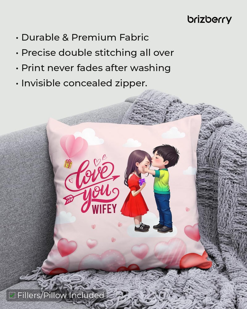 Brizberry® Pillow Cushion Gift for Valentine's Day Anniversary Engagement Birthday Girlfriend Boyfriend Wife Husband Love Romantic Couple Gift with Cushion Filler (16 inch x 16 inch) (Design 11) - Image 5