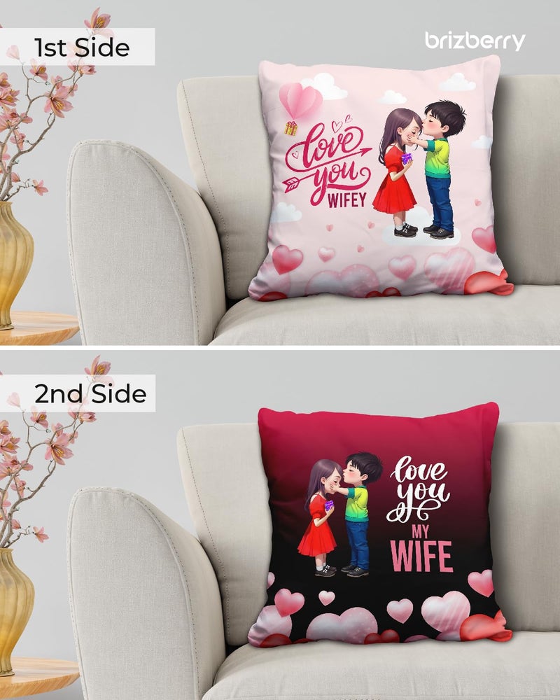 Brizberry® Pillow Cushion Gift for Valentine's Day Anniversary Engagement Birthday Girlfriend Boyfriend Wife Husband Love Romantic Couple Gift with Cushion Filler (16 inch x 16 inch) (Design 11) - Image 2