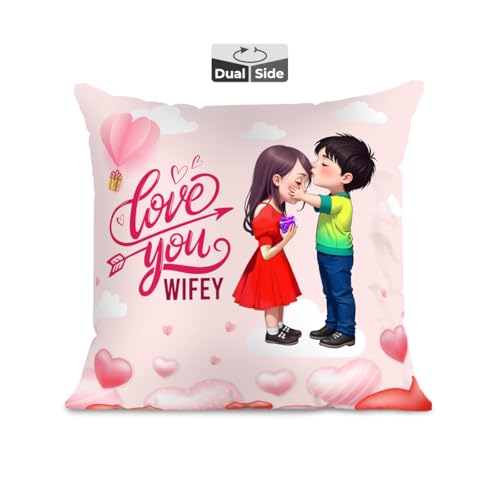 Brizberry® Pillow Cushion Gift for Valentine's Day Anniversary Engagement Birthday Girlfriend Boyfriend Wife Husband Love Romantic Couple Gift with Cushion Filler (16 inch x 16 inch) (Design 11) - Image 1