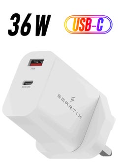 Smartix UK Wall Adaptor White Rapid Charging 36W USB-C Power Delivery & Qualcomm Quick Charge 3.0  - Image 1