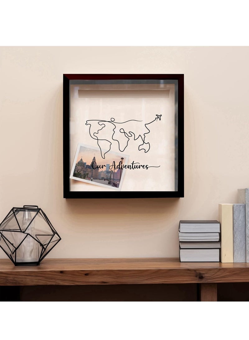 SYOSI Adventure Archive Box Travel Shadow Box Personal Travel Adventure Archive Souvenir Storage Box Couple Travel Adventure Photo Record Wall Decoration for Any Size Tickets Display Case 29x29cm White - Image 5