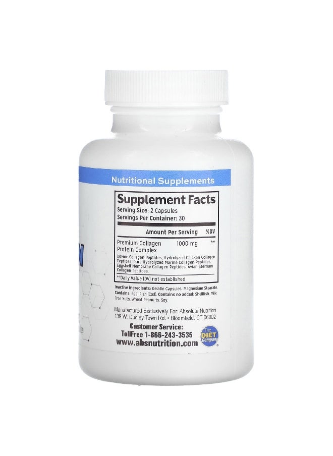 Absolute Nutrition - Absolute Nutrition, Premium Collagen Complex, Type I, II, V, X, 60 Capsules - Image 1