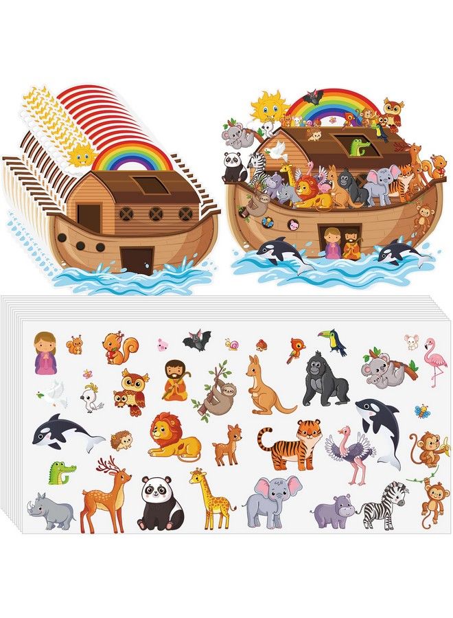 Satinior 12 Set Noah Ark Animal Sticker Scene Include 12 Noah Ark Backgrounds And 12 Sheets Self Adhesive Animal Stickers Noahs Ark Decorations For Kids Crafts Classroom Activities - Image 1
