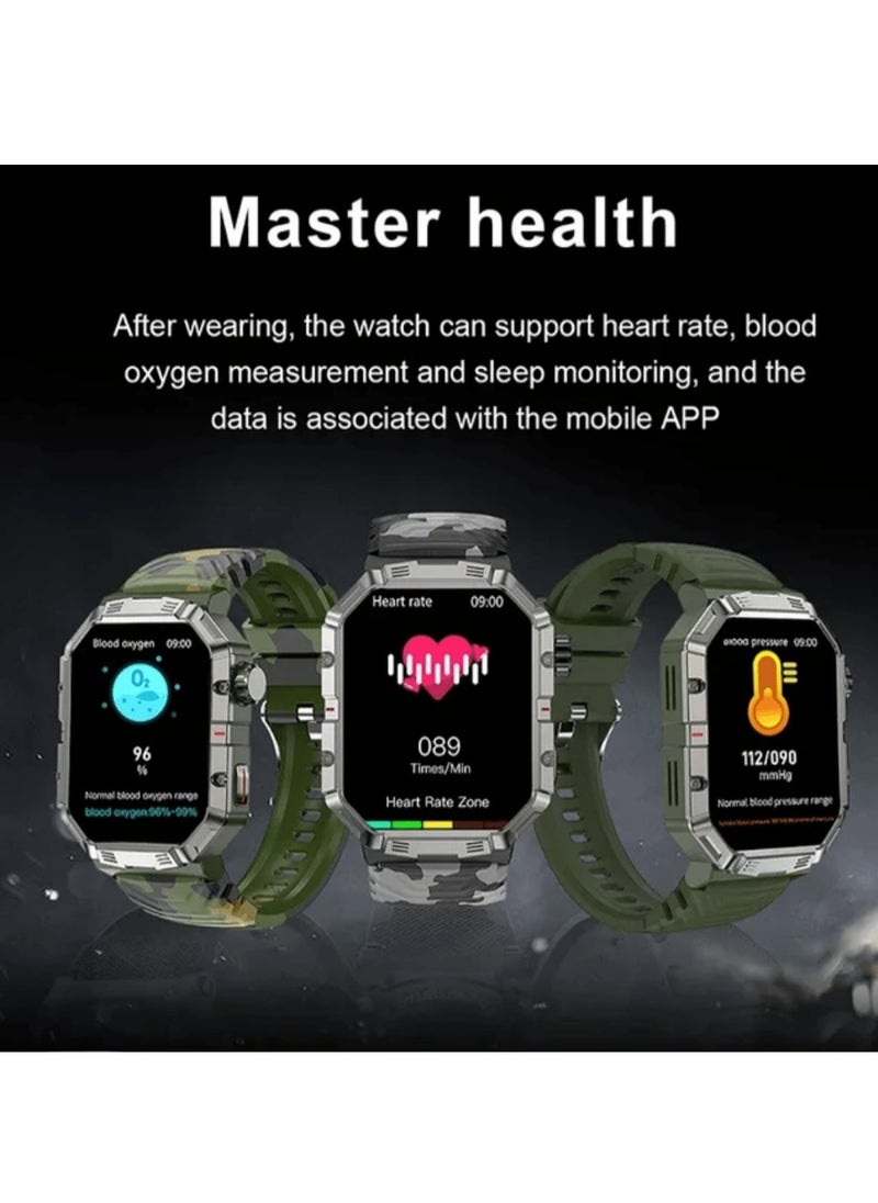 Generic Camouflage Outdoor Triple Defence Smart Bracelet 2.02 Inch TFT Display Touchscreen Multifunction Tracker With GPS Heart Rate Blood Oxygen Monitor (Camouflage Green)  - Image 5