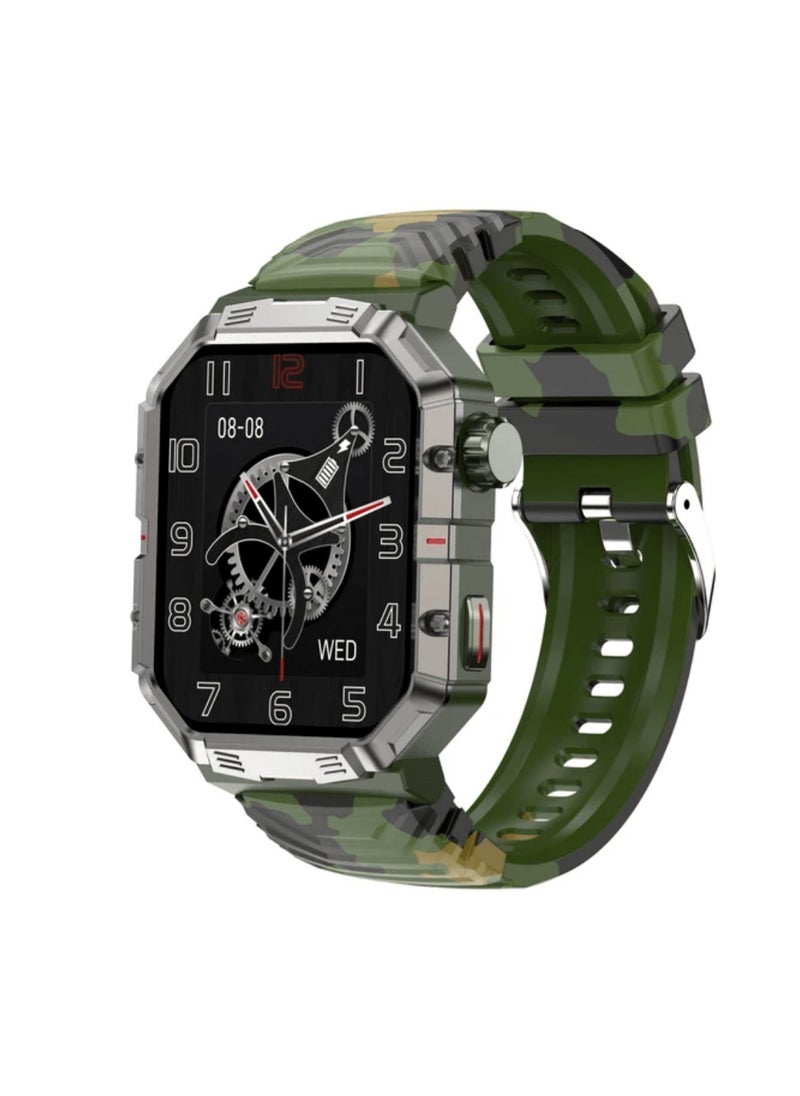Generic Camouflage Outdoor Triple Defence Smart Bracelet 2.02 Inch TFT Display Touchscreen Multifunction Tracker With GPS Heart Rate Blood Oxygen Monitor (Camouflage Green)  - Image 1