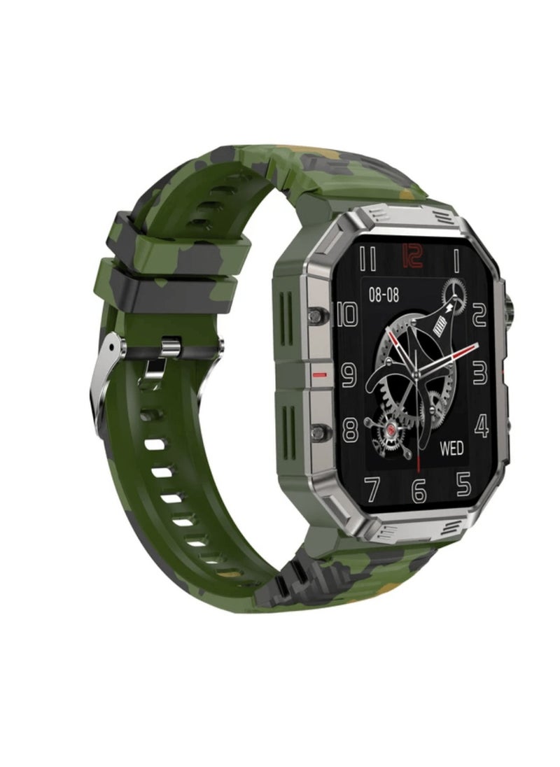 Generic Camouflage Outdoor Triple Defence Smart Bracelet 2.02 Inch TFT Display Touchscreen Multifunction Tracker With GPS Heart Rate Blood Oxygen Monitor (Camouflage Green)  - Image 2