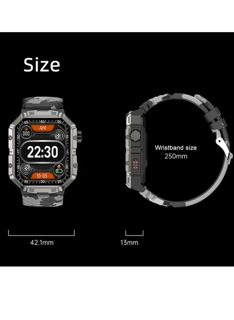 Generic Camouflage Outdoor Triple Defence Smart Bracelet 2.02 Inch TFT Display Touchscreen Multifunction Tracker With GPS Heart Rate Blood Oxygen Monitor (Camouflage Green)  - Image 3