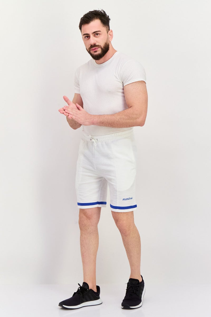 BRAVE SOUL Men Drawstring Embroidered Basic Shorts, White - Image 2