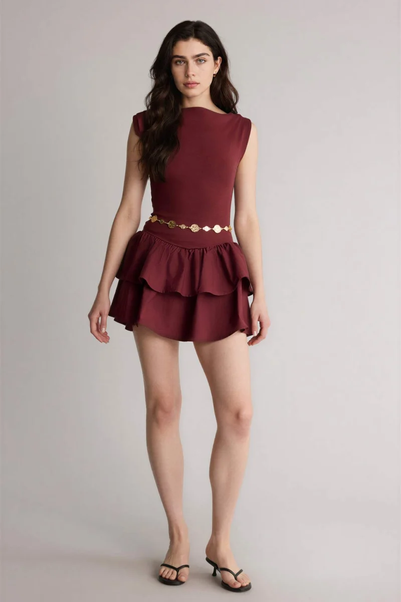 DeFacto Balloon Fit Boat Collar Mini Dress