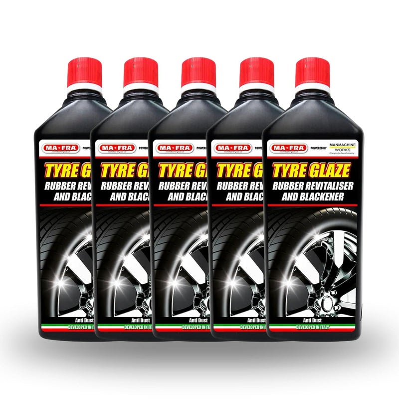 MA-FRA MAFRA Tyre Glaze (1x5 Ltr) Rubber Revitalizer and Blackener | Prevents Cracks and Resisting Air-Borne Pollutants, Long Lasting, Non-Greasy | Tire Tyre Polish Dresser Shiner Glosser for Car, Bike - Image 1