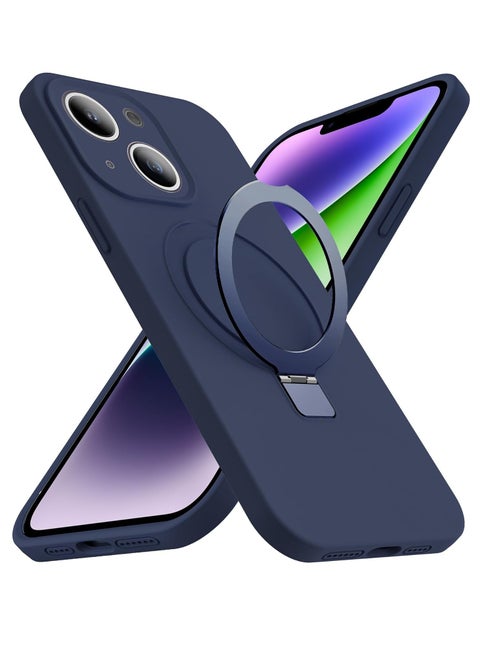 iPhone 14 Plus MagSafe Case with Magnetic Invisible Stand,【Full Shockproof Protection】Silicone Phone Cover with Kickstand for Apple 14 Plus (Navy Blue)