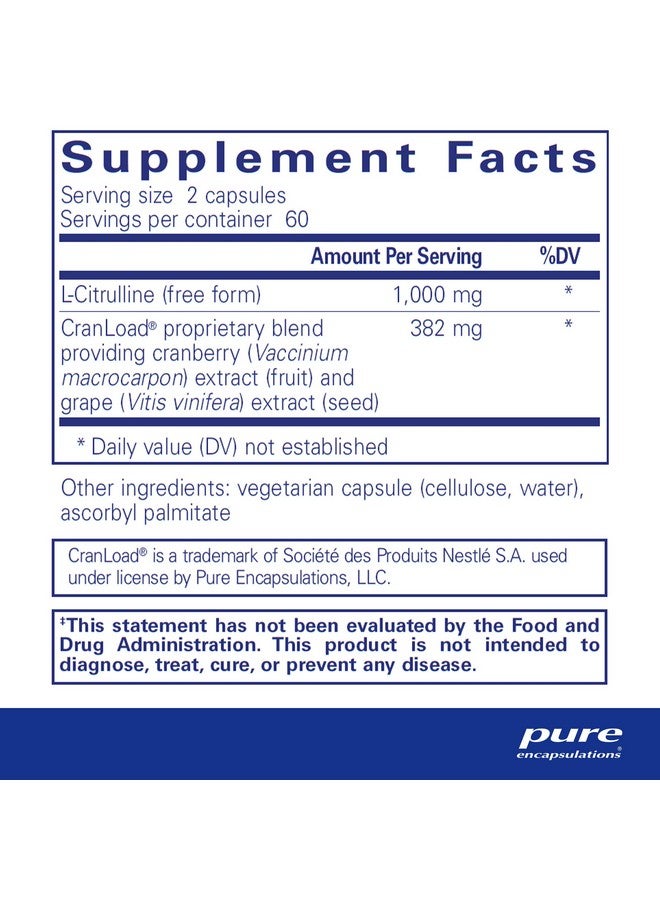Pure Encapsulations Nitric Oxide Ultra (Capsules) - Supplement Supports Nitric Oxide Production, Healthy Blood Flow & Vascular Health - with L-Citrulline & CranLoad Cranberry Extract - 120 Capsules - Image 2