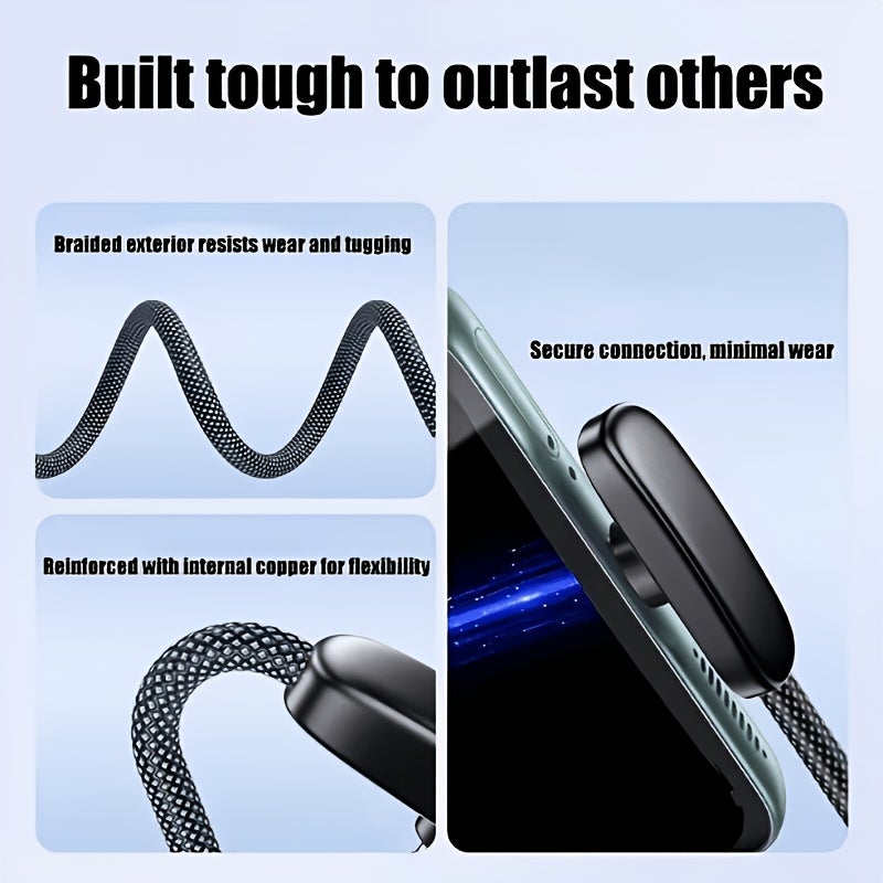 كابل شحن سريع USB إلى Type-C بقدرة 100 واط وتيار 6 أمبير، بزاوية 90 درجة، مضفر - Image 3