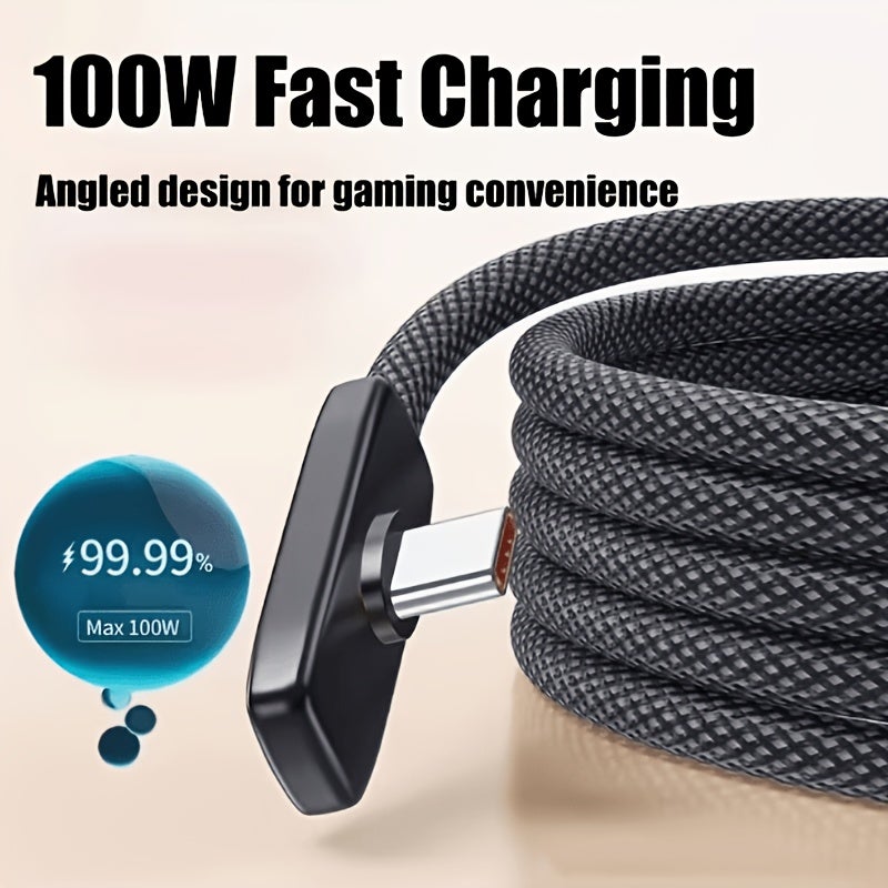 كابل شحن سريع USB إلى Type-C بقدرة 100 واط وتيار 6 أمبير، بزاوية 90 درجة، مضفر - Image 2
