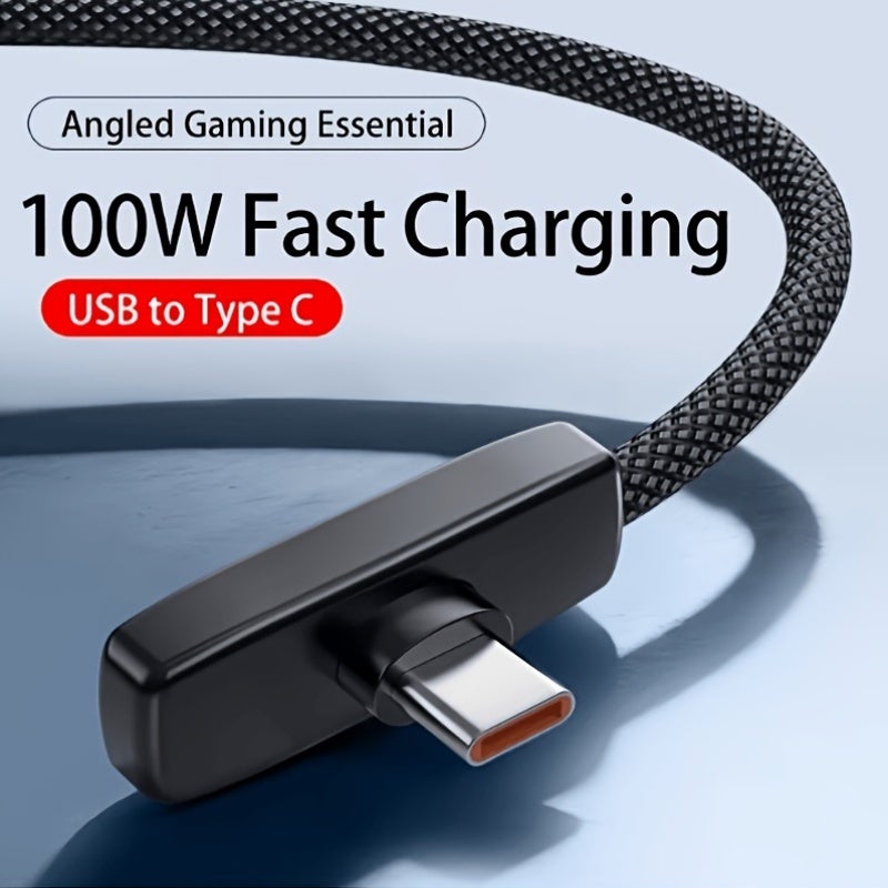 كابل شحن سريع USB إلى Type-C بقدرة 100 واط وتيار 6 أمبير، بزاوية 90 درجة، مضفر - Image 5