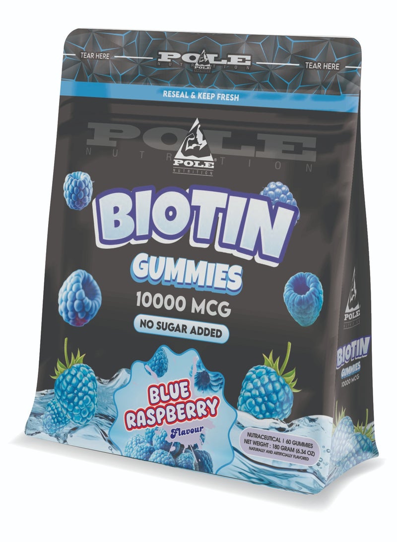 POLE NUTRITION Biotin Gummies 10000mcg -  Sugar Free (Blue Raspberry)  - Image 1