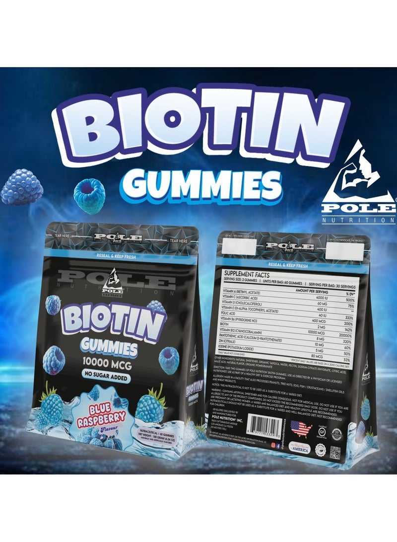 POLE NUTRITION Biotin Gummies 10000mcg -  Sugar Free (Blue Raspberry)  - Image 4