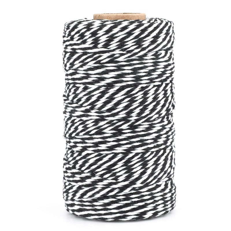 G2PLUS White and Black String 2MM 328 Feet Cotton String White Black Cotton Twisted Twine for Halloween Christmas Gift Wrapping Macrame Bakers DIY Arts and Crafts Home Decor