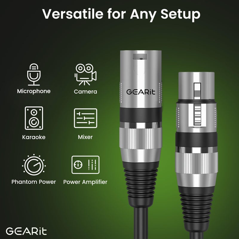 GEARit XLR Male to Female Microphone Cable (15 Feet, 6-Pack) 3-Pin Balanced Shielded Mixer, Recording Studio, Podcast - Black - Image 3