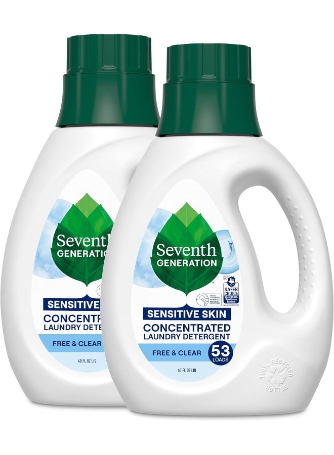 Seventh Generation Concentrated Laundry Detergent Liquid Free & Clear Fragrance Free 40 Fl Oz (Pack of 2) - Image 1