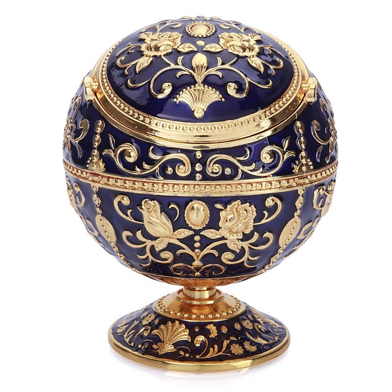 K COOL Windproof Ashtray with Lid Metal Portable Cigarettes Ashtrays for Outdoors Indoors Hand Stamped Pattern Smoking Ashtray Fancy Gift for Men Women(Navy Blue) - Image 1