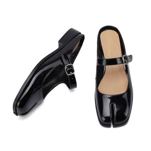 Cuctos Split Coverd Toe Nainja Women Lofers Adjustable Buckle Mary Janes Mules Slingback Slip On Casual Shoes Flats (Black, Adult, Women, 11, Numeric, US Footwear Size System, Medium) - Image 2