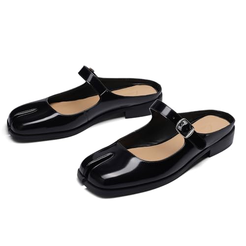 Cuctos Split Coverd Toe Nainja Women Lofers Adjustable Buckle Mary Janes Mules Slingback Slip On Casual Shoes Flats (Black, Adult, Women, 11, Numeric, US Footwear Size System, Medium) - Image 1
