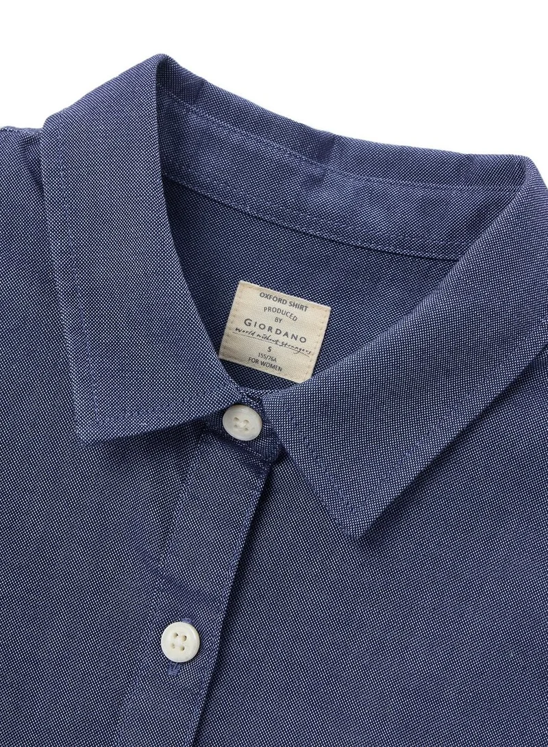 GIORDANO  Women’s Slim Fit Cotton Oxford Shirt | Acute Collar with Embroidery for Women | Best Price UAE