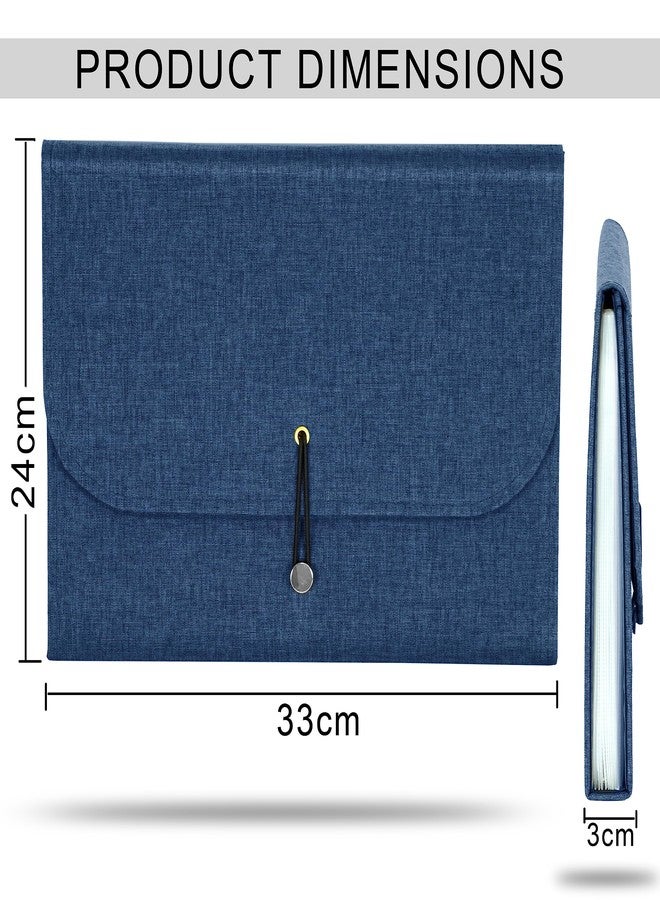 NISUN 13 Pockets Canvas Expanding File Folder, A4/Letter Size Accordion File, Expandable Document Organizer with Labels - Blue(33 * 24cm) - Image 2