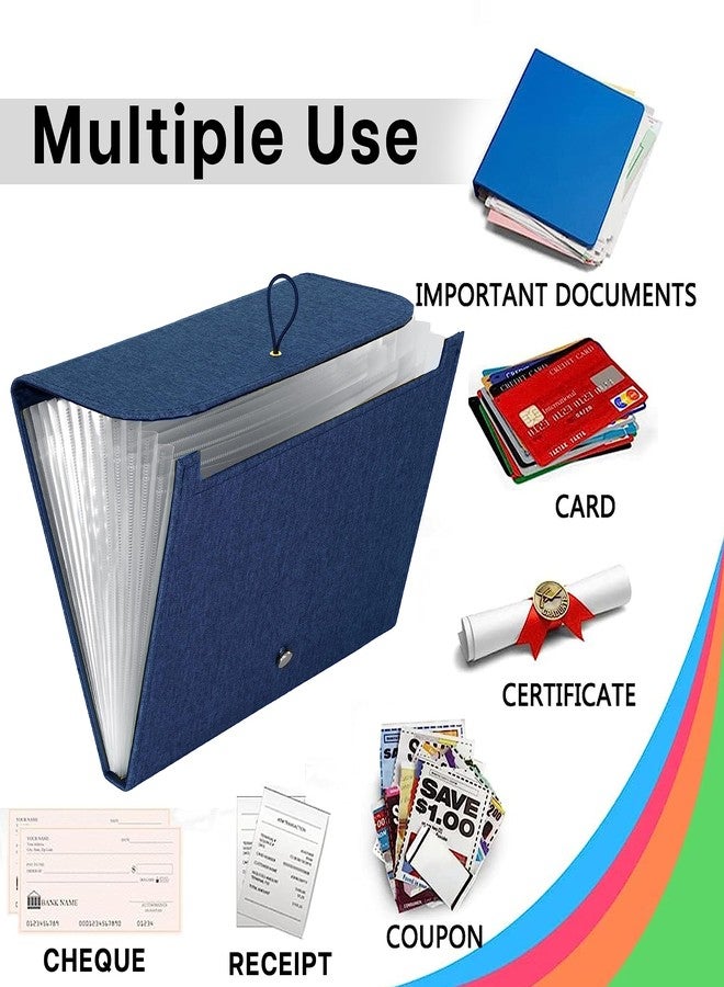 NISUN 13 Pockets Canvas Expanding File Folder, A4/Letter Size Accordion File, Expandable Document Organizer with Labels - Blue(33 * 24cm) - Image 4