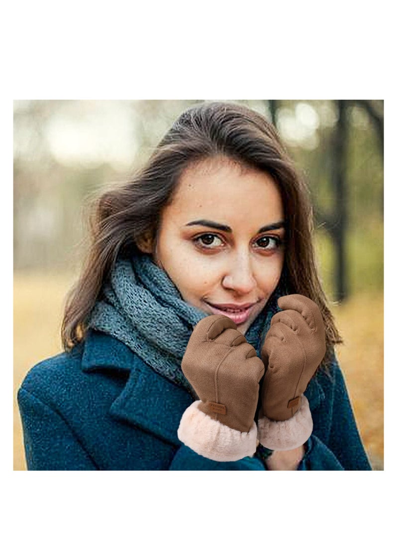 Warm and Stylish Touchscreen Winter Gloves for Women Windproof and Elastic for Texting in Khaki Color - Image 5
