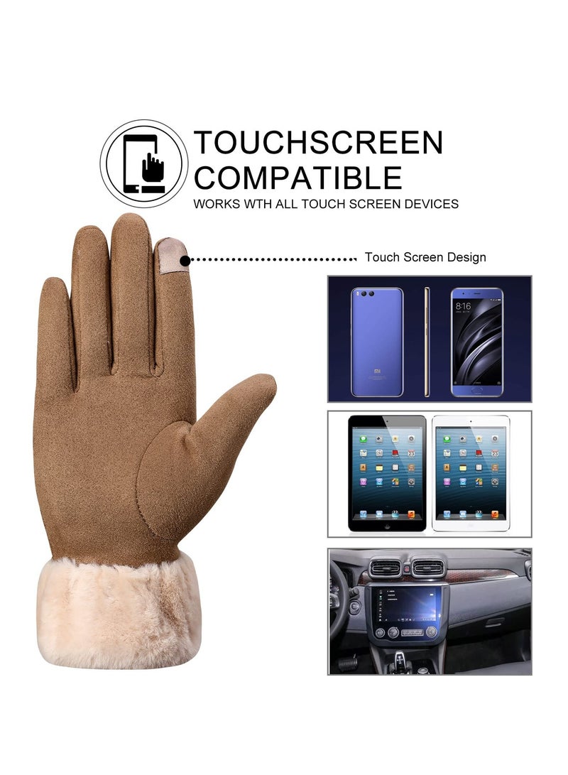 Warm and Stylish Touchscreen Winter Gloves for Women Windproof and Elastic for Texting in Khaki Color - Image 3
