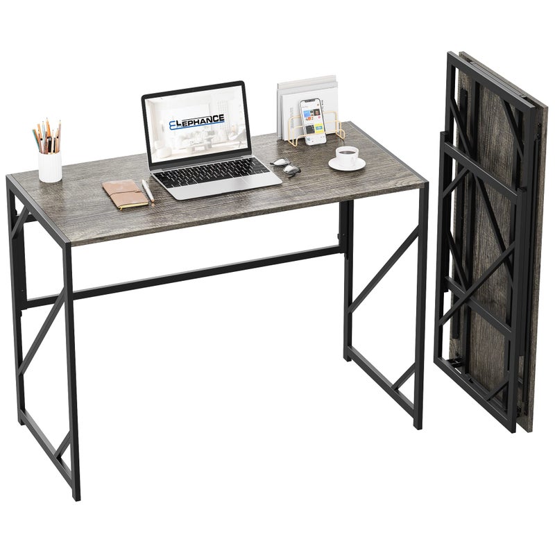 Elephance Folding Desk Writing Computer Desk for Home Office, No-Assembly Study Office Desk Foldable Table for Small Spaces - Image 1