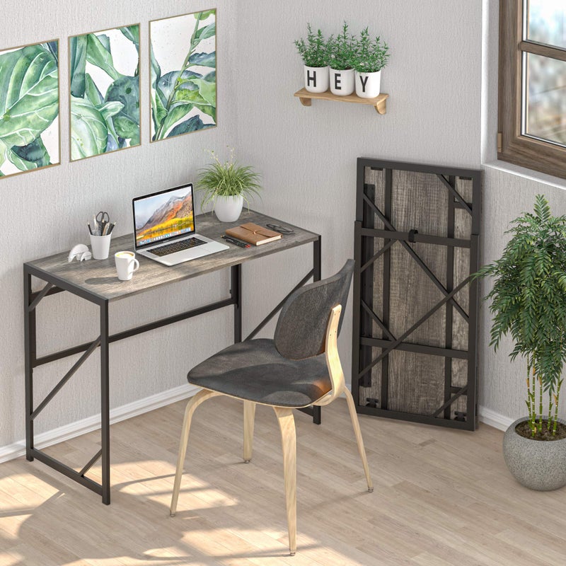 Elephance Folding Desk Writing Computer Desk for Home Office, No-Assembly Study Office Desk Foldable Table for Small Spaces - Image 2