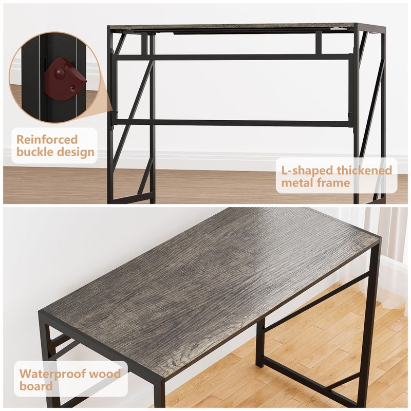 Elephance Folding Desk Writing Computer Desk for Home Office, No-Assembly Study Office Desk Foldable Table for Small Spaces - Image 4