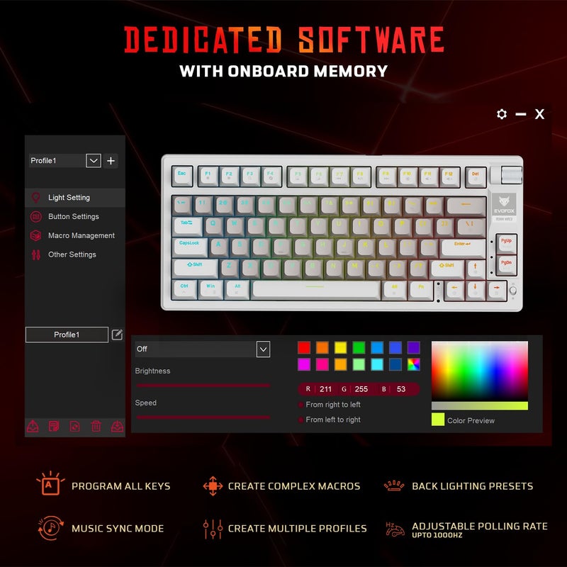 EvoFox Ronin Wired Mechanical Gaming Keyboard | 9 Layer Gasket Sound Dampening Design, Outemu Red Silent Switches, Hot Swappable, Per-Key RGB, nKey Rollover, Volume Knob | Windows Software (White) - Image 4