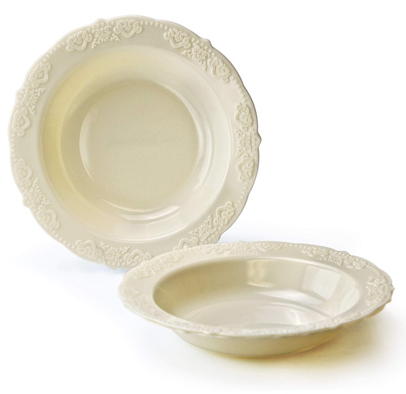 OCCASIONS FINEST PLA "" OCCASIONS "" 40 Pieces Plates Pack  Vintage Party  Disposable Wedding Party Plastic Bowls (10 oz Soup Bowl  Portofino in Ivory) - Image 1
