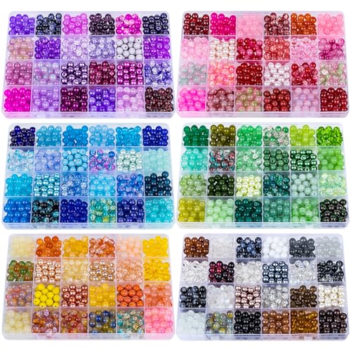 XSEINO About 3600pcs 8mm Glass Beads Making Kit,6Box-144 Colors Dreamy Series Colorful Crystal Beads for Making,DIY Crafts - Image 1