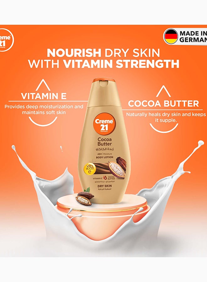 Creme 21 لوشن الجسم بزبدة الكاكاو | تغذية عميقة للبشرة العادية إلى الجافة | ترطيب لمدة 48 ساعة مع حماية فيتامين E | عطر كاكاو يدوم طويلاً | مختبر جلدياً ومصنوع في ألمانيا - Image 2