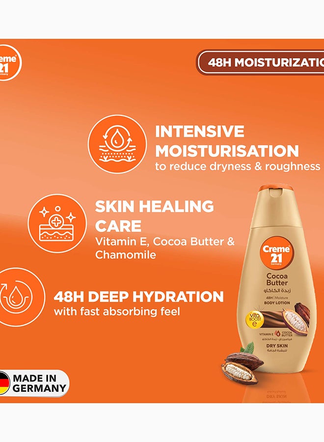 Creme 21 لوشن الجسم بزبدة الكاكاو | تغذية عميقة للبشرة العادية إلى الجافة | ترطيب لمدة 48 ساعة مع حماية فيتامين E | عطر كاكاو يدوم طويلاً | مختبر جلدياً ومصنوع في ألمانيا - Image 3
