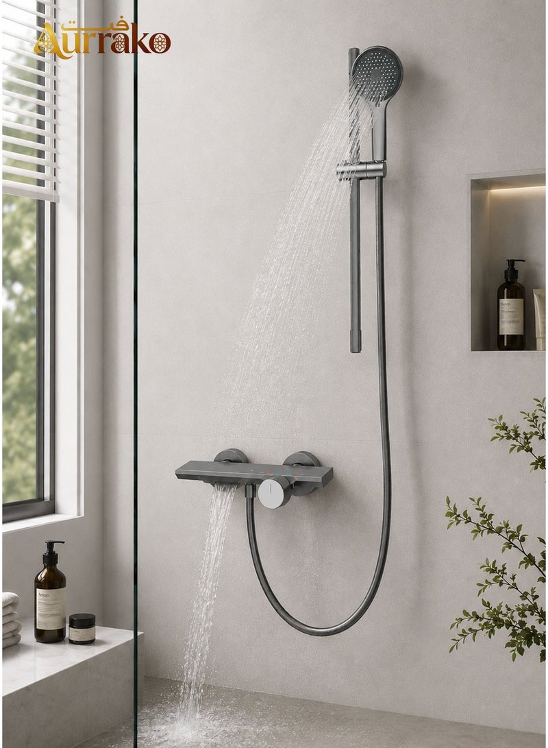 Aurrako Shower Set System Thermostatic and bath mixer, Wall-Mount High Pressure Shower Faucet Set with 4 Function Handle Shower for Bathroom,Leakproof 6ft Hos Adjustable Height with shower bracket - Image 1