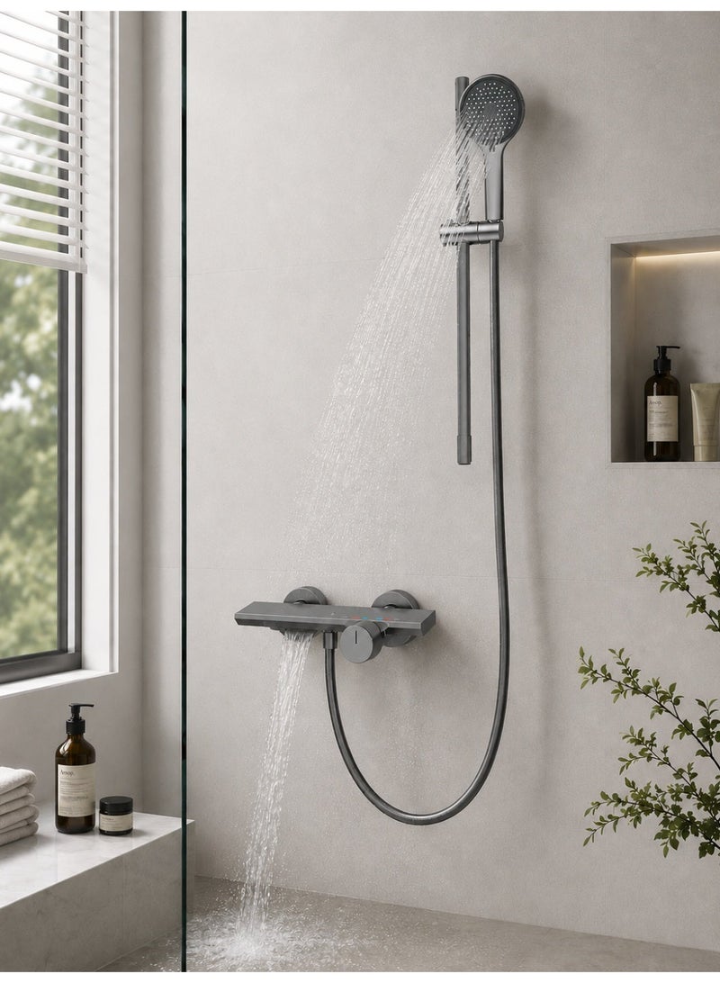 Aurrako Shower Set System Thermostatic and bath mixer, Wall-Mount High Pressure Shower Faucet Set with 4 Function Handle Shower for Bathroom,Leakproof 6ft Hos Adjustable Height with shower bracket - Image 5