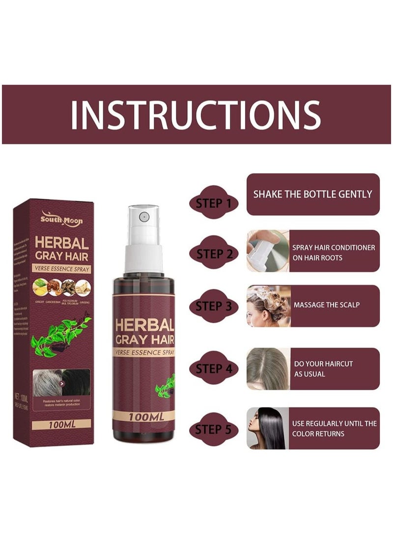 Herbal 100ml Hair Darkening Spray Anti White Hair Herbal Hair Care Serum Blacken Hair Reduce Gray Hair Scalp Nourish Glitter Hair Spray - Image 3